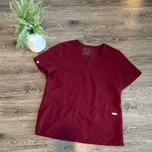 Figs Maroon V-Neck Scrub Top